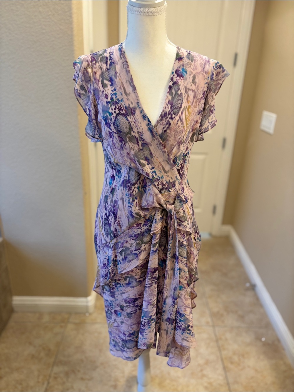AllSaints Lavender Floral Wrap Midi Dress - Picture 3 of 4